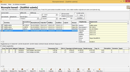 Bejövő számla kereső