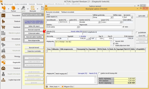 Bizonylat sablon rögzítése